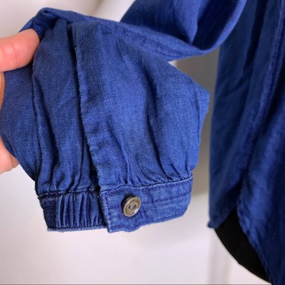 J Crew dark blue chambray popover button top size 2 - Picture 6 of 12